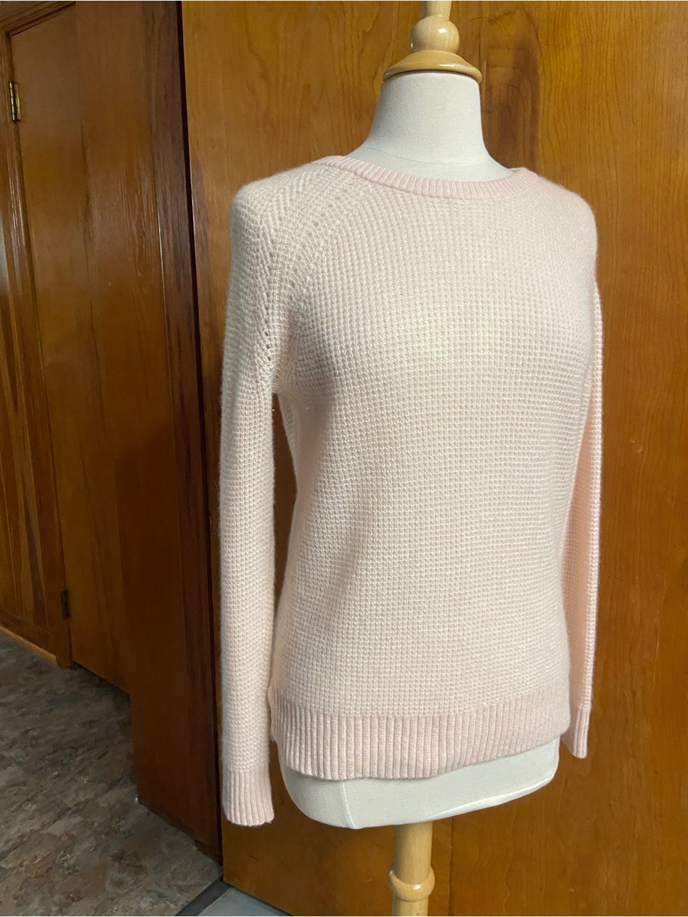 White + Warren Thermal Pale Pink Waffle Crewneck Sweater Cashmere Thick